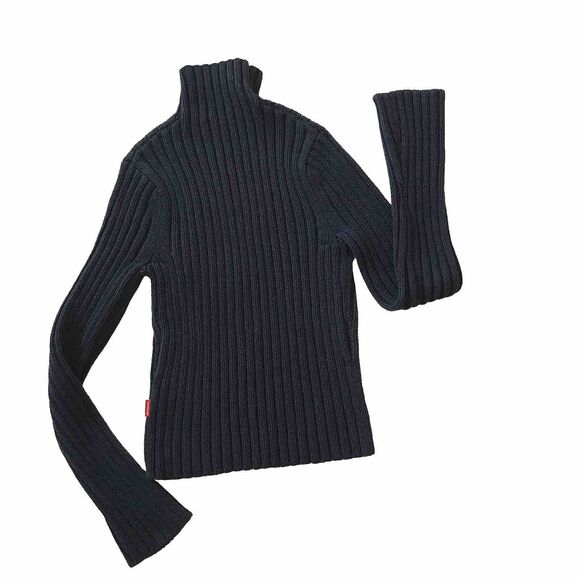 Abercrombie & Fitch Cable Knit Sweater Pullover Navy Blue Mock Women L (fits M) - Picture 3 of 8